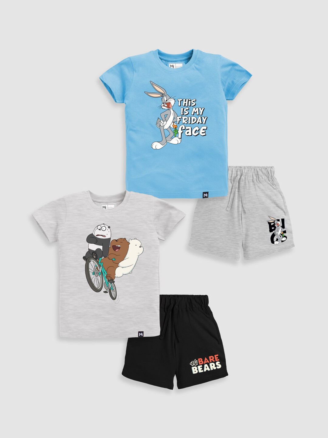 

Minute Mirth Infant Boys Pack Of 2 Printed Pure Cotton T-Shirt With Shorts, Blue