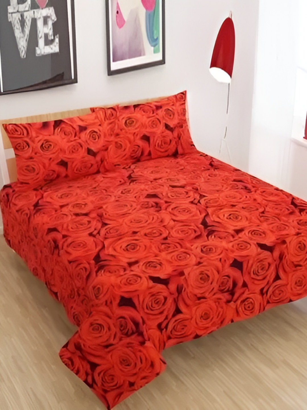 

Supreme Home Collective Red 144 TC Queen Bedsheet with 2 Pillow Covers
