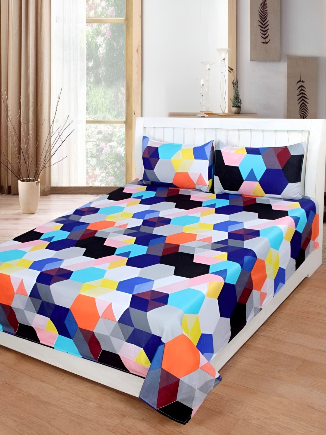 

Supreme Home Collective Multicoloured 144 TC Queen Bedsheet with 2 Pillow Covers, Multi