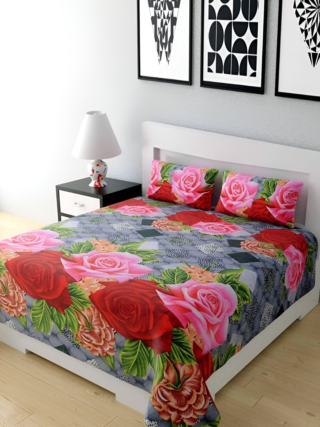 

Supreme Home Collective Pink & Red 144 TC Queen Bedsheet with 2 Pillow Covers