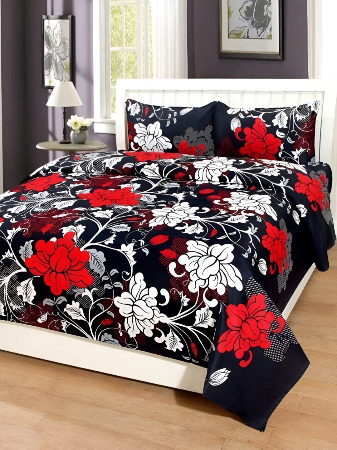 

Supreme Home Collective Black 144 TC Queen Bedsheet with 2 Pillow Covers