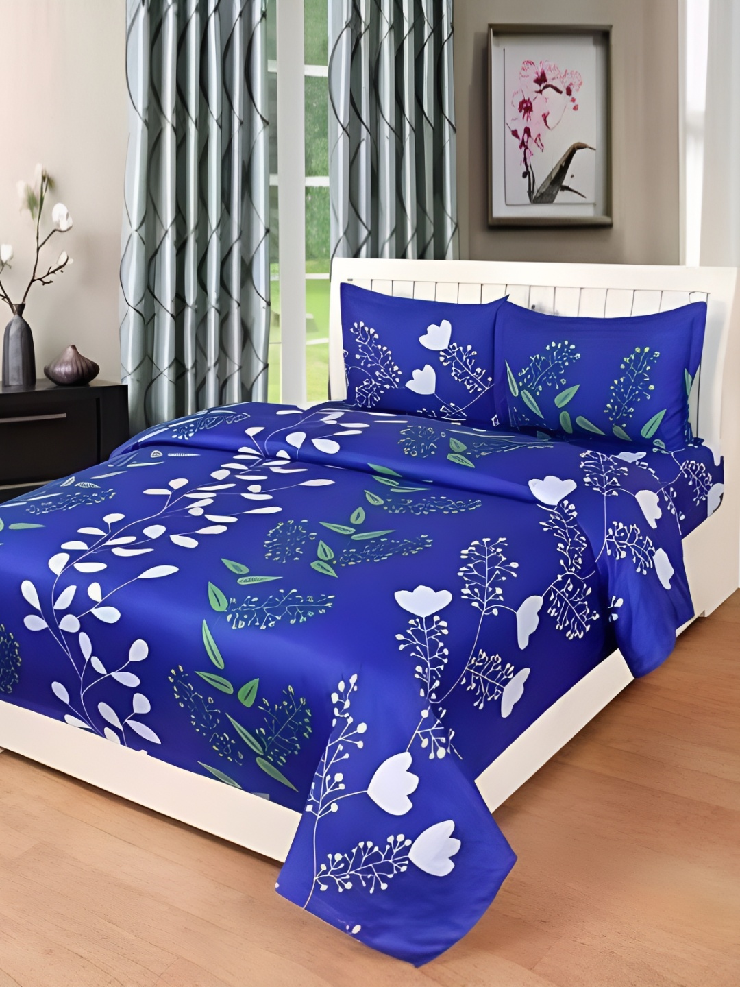 

Supreme Home Collective Blue 144 TC Queen Bedsheet with 2 Pillow Covers