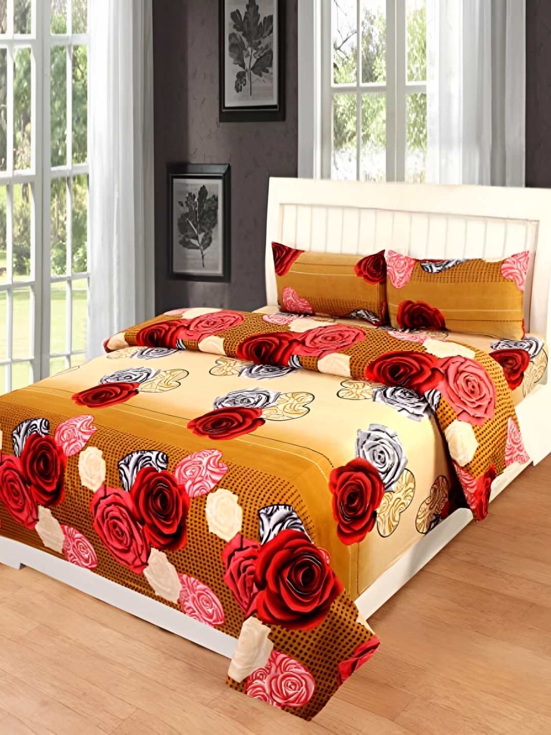 

Supreme Home Collective Gold-Toned 144 TC Queen Bedsheet with 2 Pillow Covers