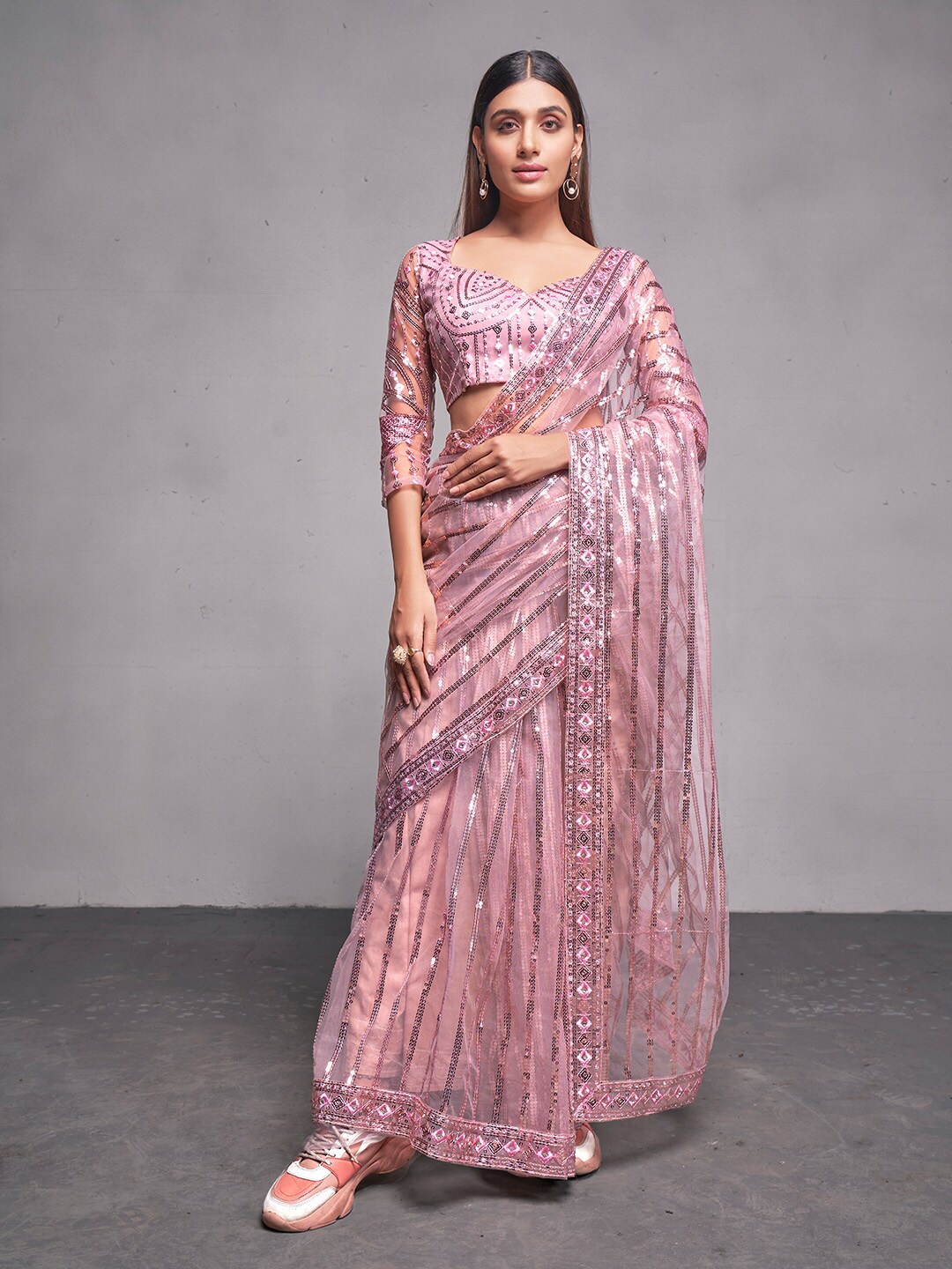 

Ishin Embellished Sequinned Net Saree, Lavender