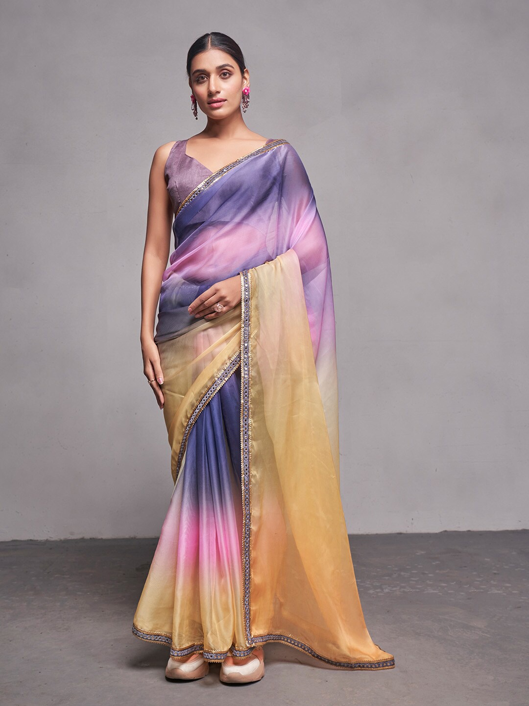 

Ishin Sequinned Organza Saree, Purple