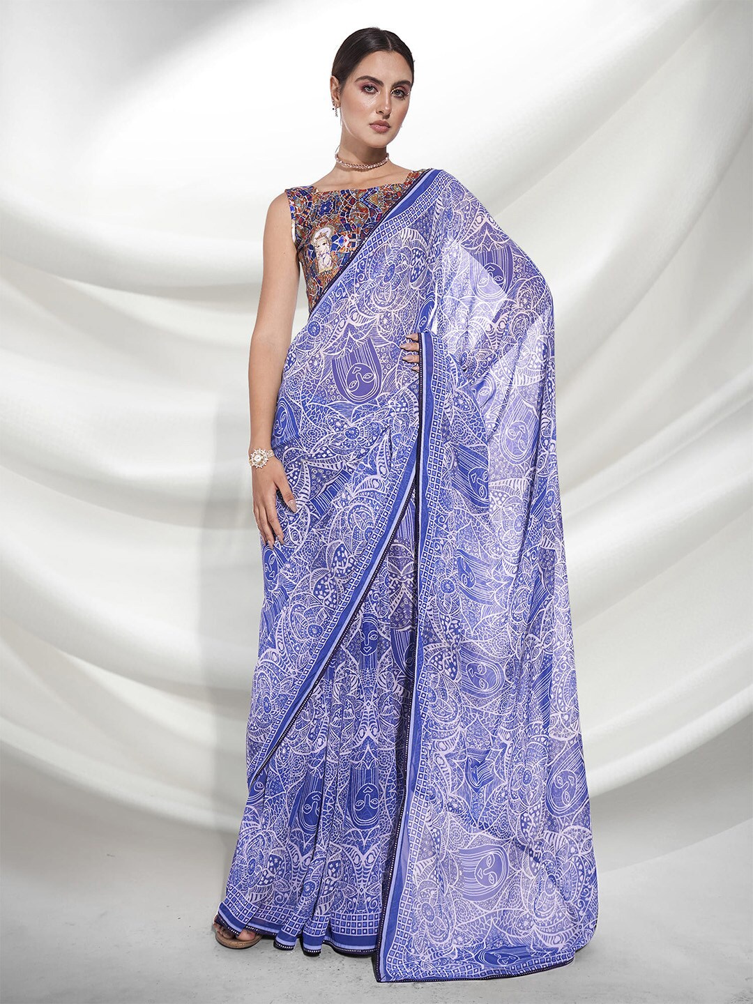 

Ishin Ethnic Motifs Pure Georgette Saree, Blue