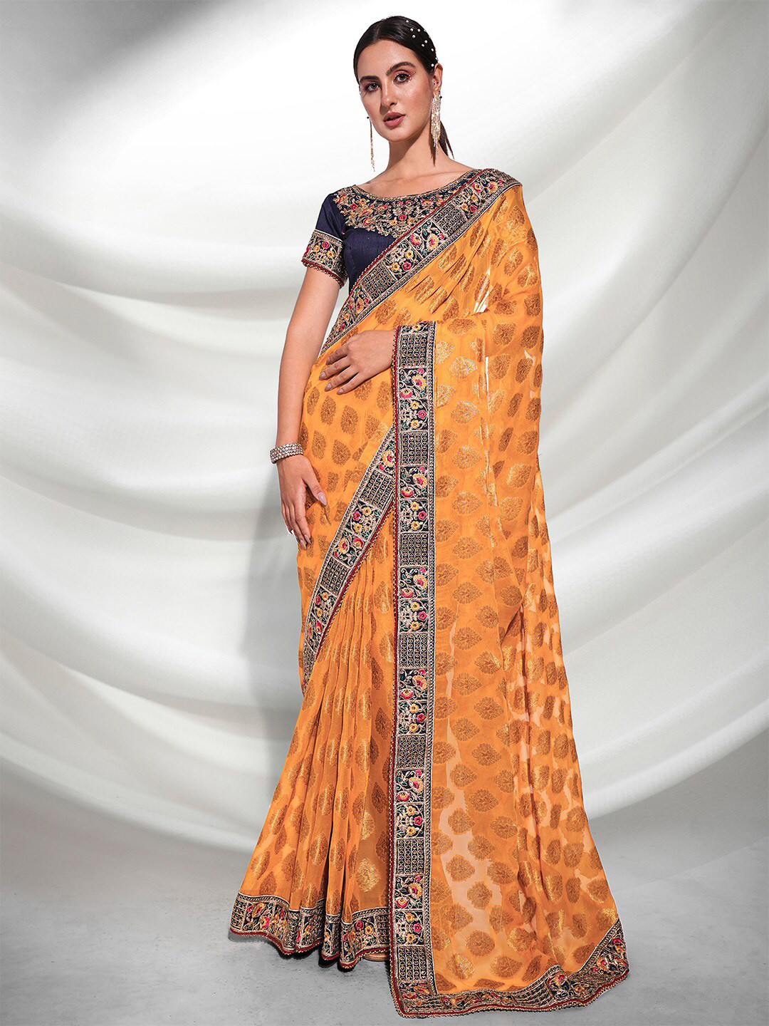 

Ishin Woven Design Zari Saree, Mustard