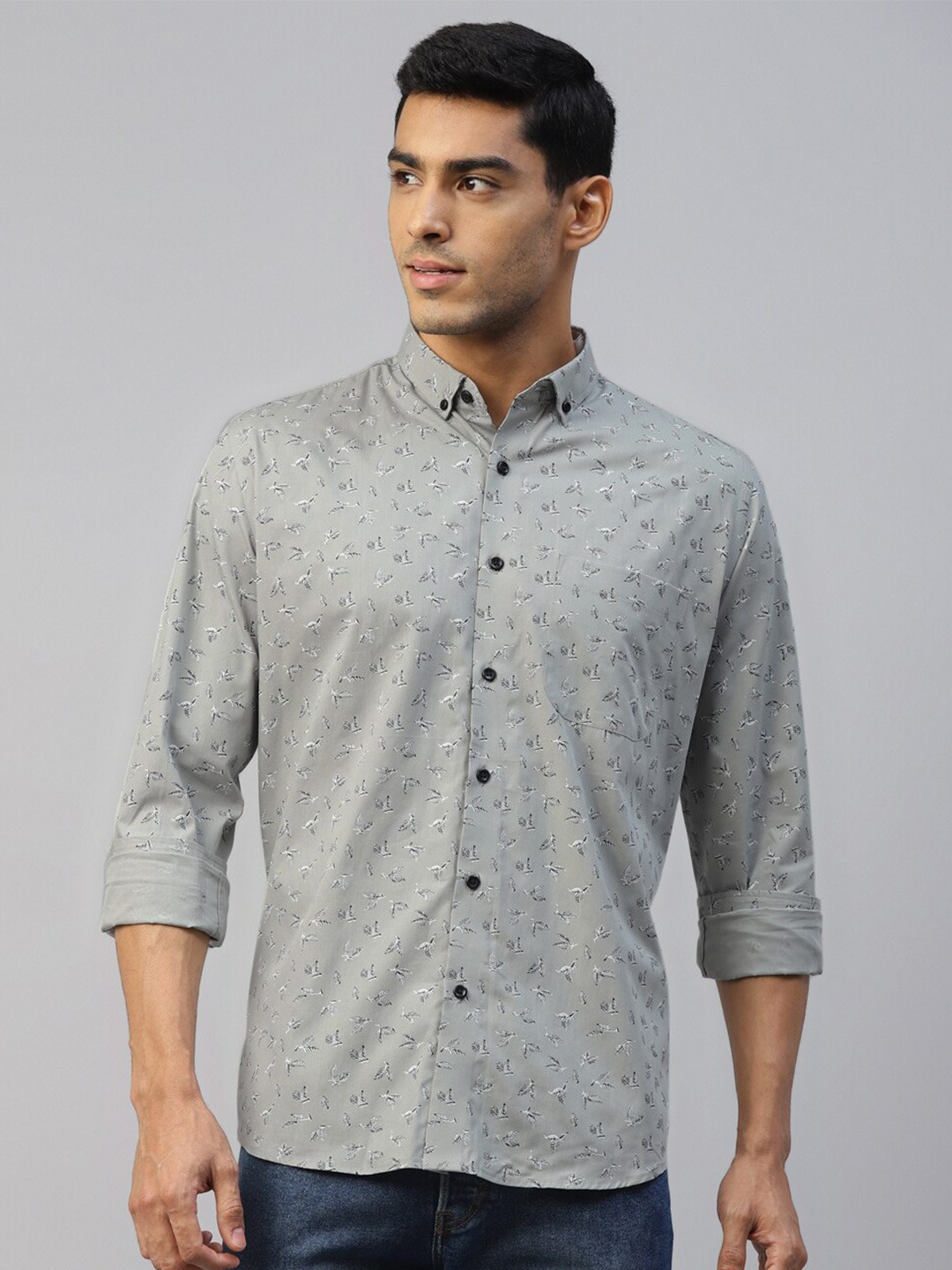 DON VINO Men Comfort Floral Opaque Printed Casual Shirt, Grey