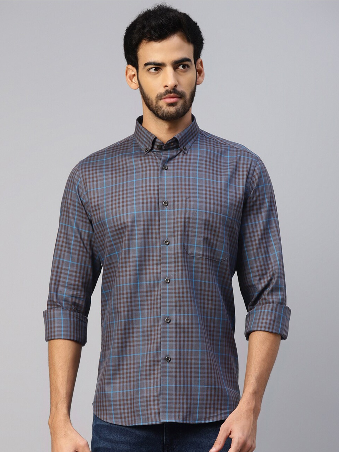 

DON VINO Men Comfort Opaque Checked Casual Shirt, Grey