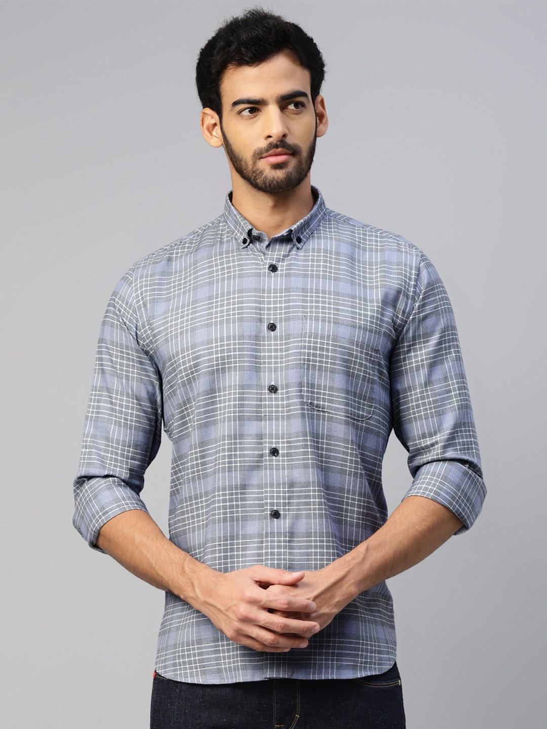 

DON VINO Men Comfort Opaque Checked Casual Shirt, Blue