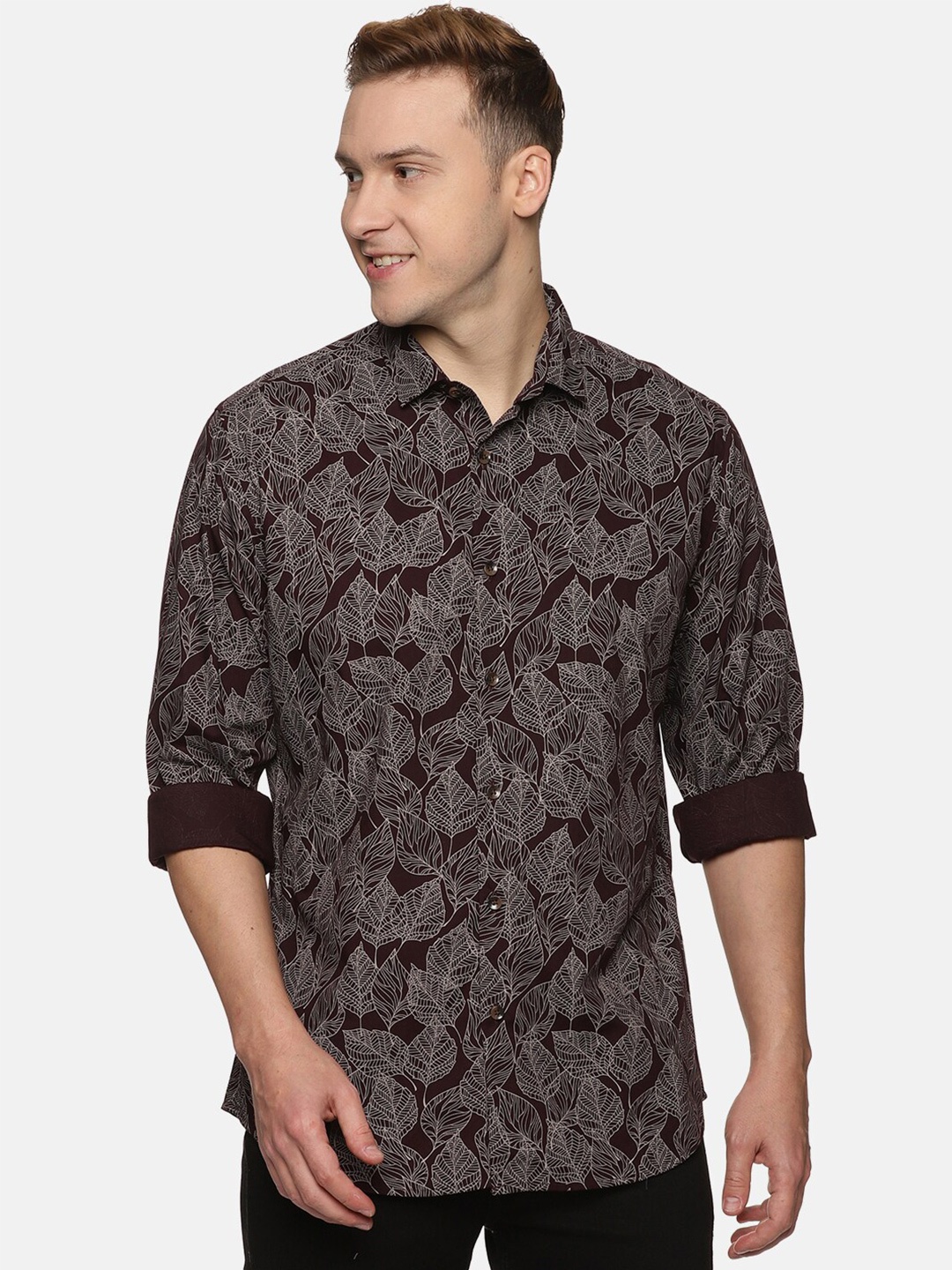 

DON VINO Men Comfort Opaque Printed Casual Shirt, Burgundy