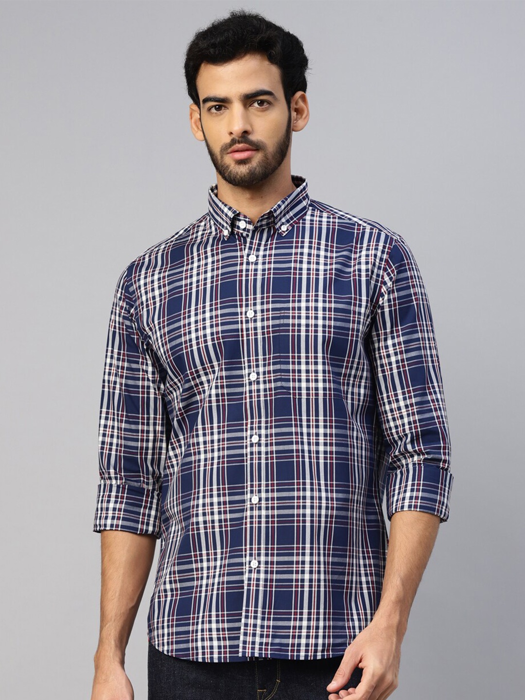 

DON VINO Men Comfort Tartan Checks Opaque Checked Casual Shirt, Blue