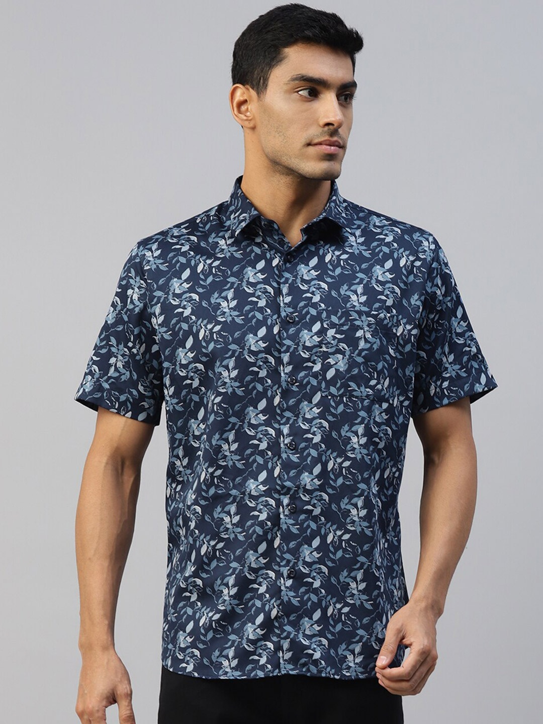 DON VINO Men Comfort Floral Opaque Printed Casual Shirt, Navy blue