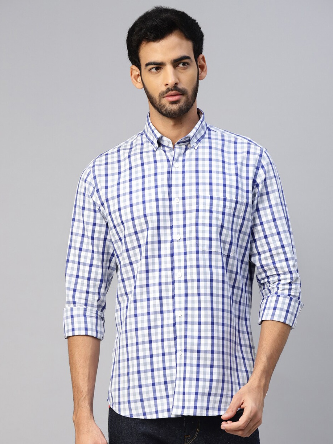 

DON VINO Men Comfort Opaque Checked Casual Shirt, Blue