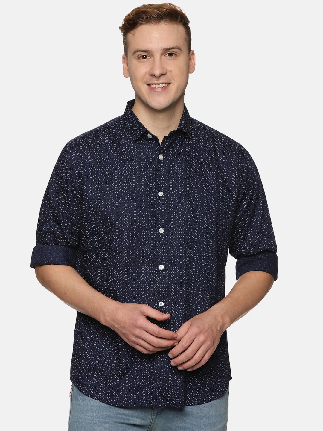 

DON VINO Men Comfort Opaque Printed Casual Shirt, Navy blue