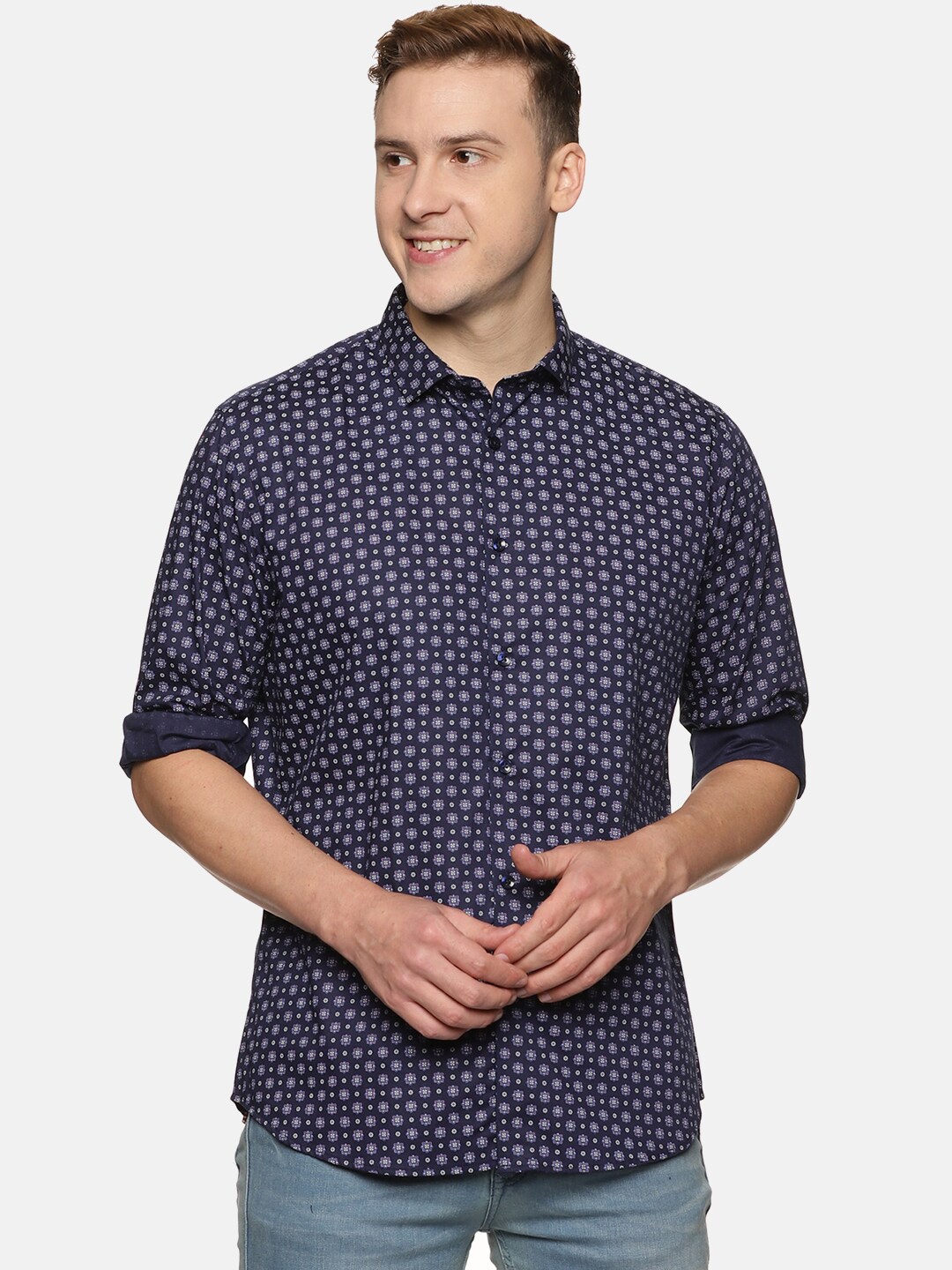 

DON VINO Men Comfort Floral Opaque Printed Casual Shirt, Navy blue