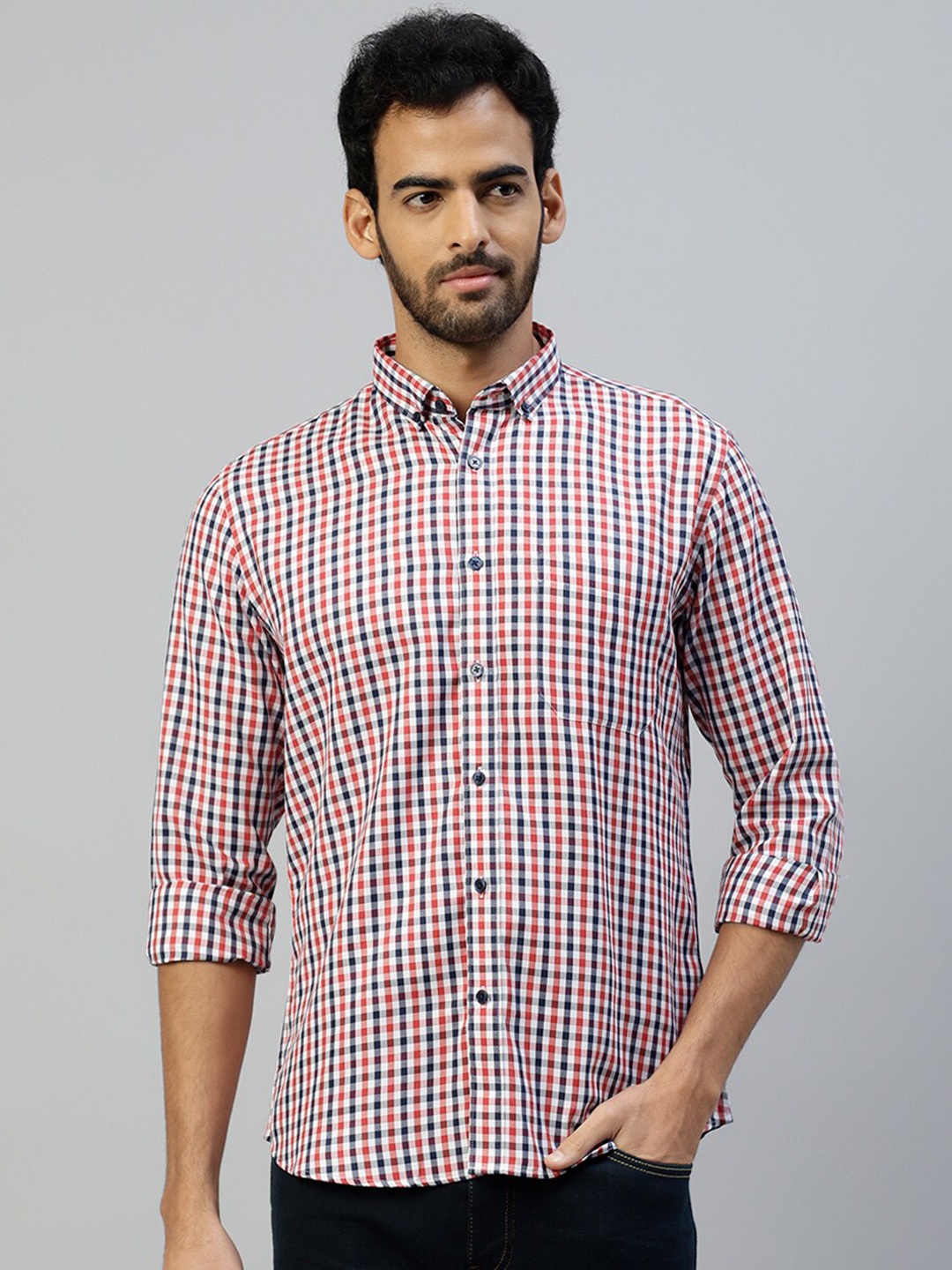 

DON VINO Men Comfort Gingham Checks Opaque Checked Casual Shirt, Red