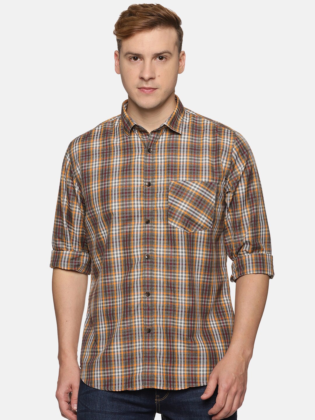 

DON VINO Men Comfort Tartan Checks Opaque Checked Casual Shirt, Brown