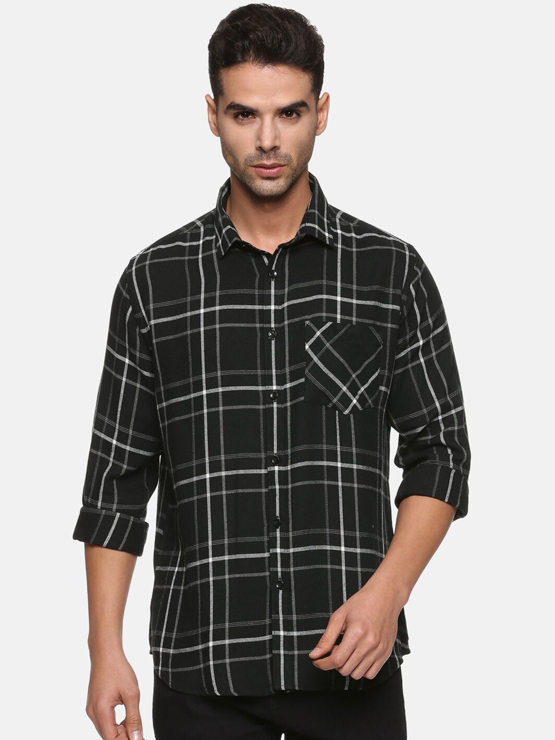 

DON VINO Men Comfort Opaque Checked Casual Shirt, Black