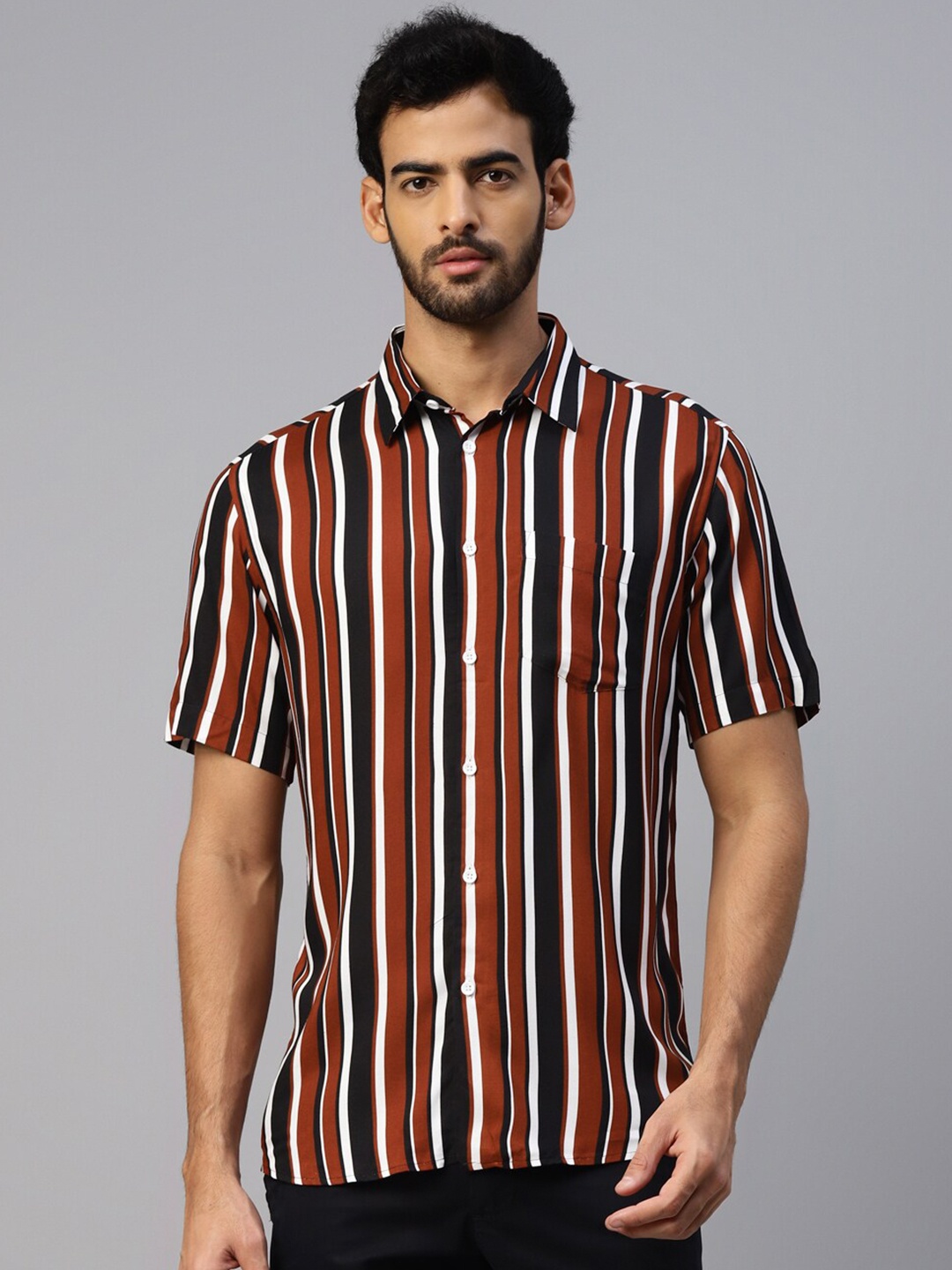 

DON VINO Men Comfort Opaque Striped Casual Shirt, Maroon
