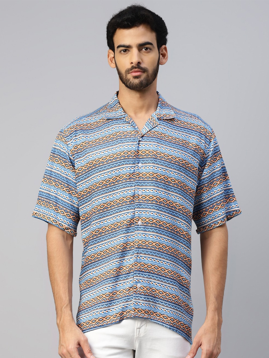 

DON VINO Men Comfort Horizontal Stripes Opaque Printed Casual Shirt, Blue
