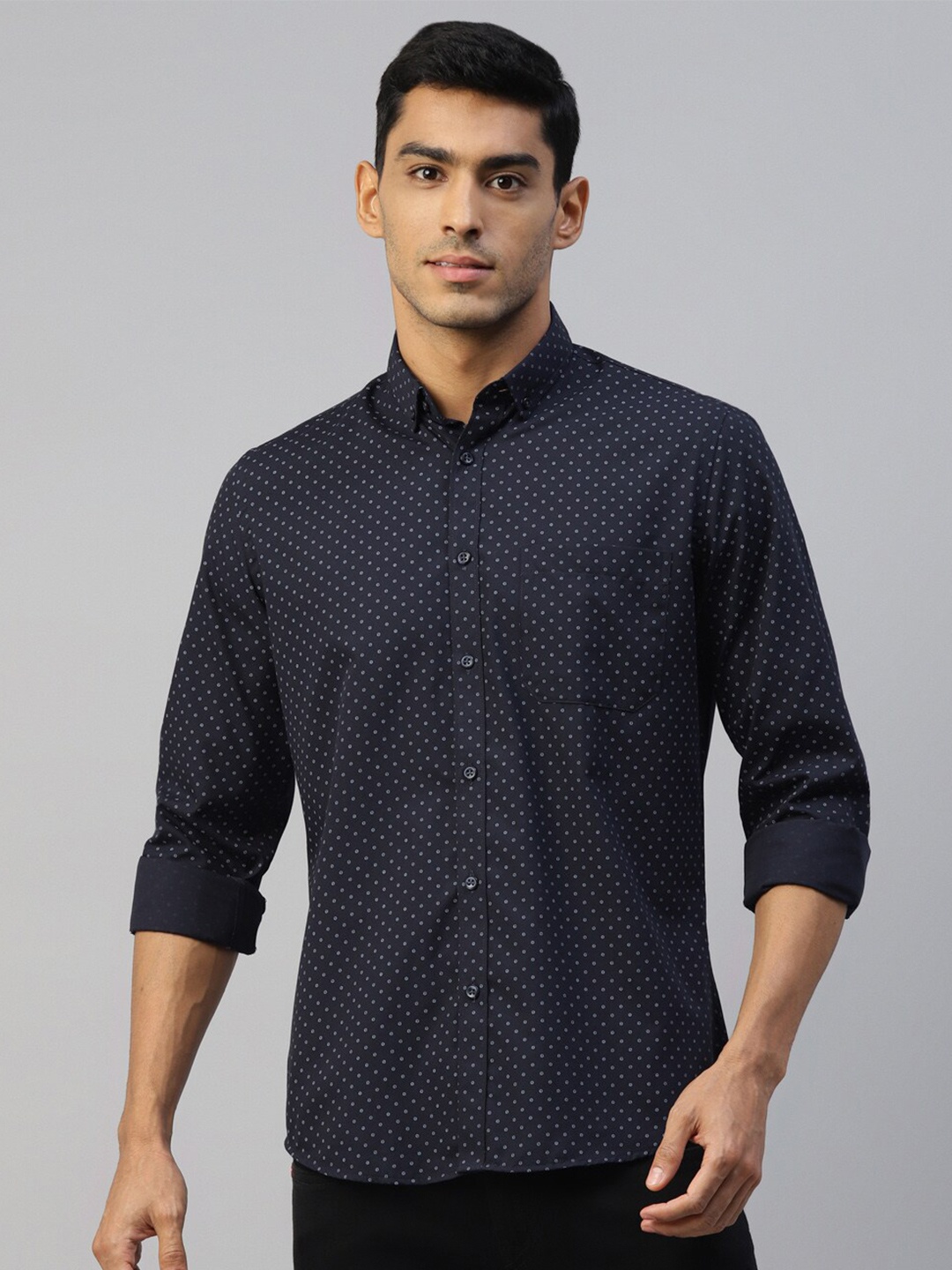 

DON VINO Men Comfort Opaque Printed Casual Shirt, Navy blue