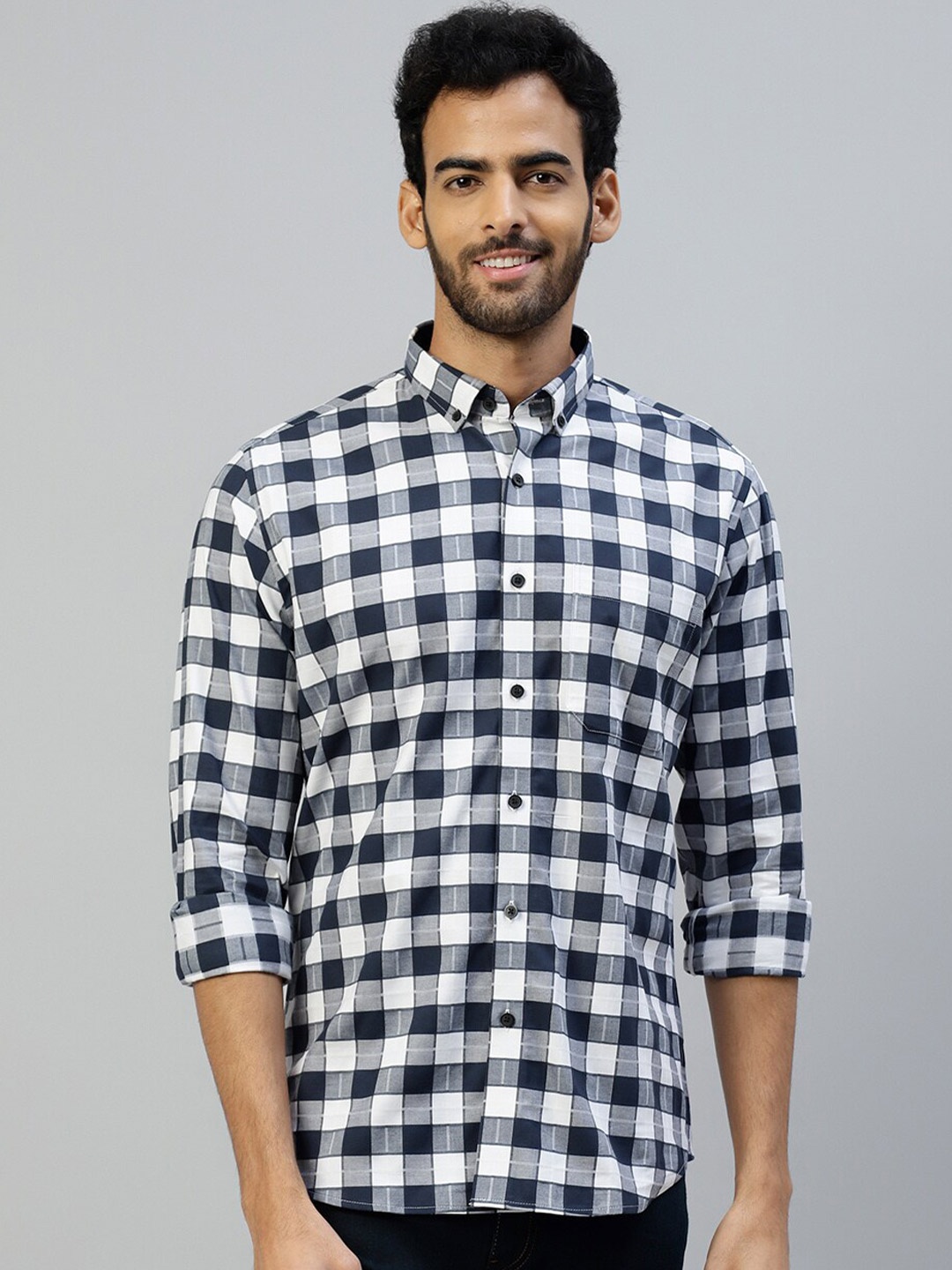 

DON VINO Men Comfort Gingham Checks Opaque Checked Casual Shirt, Navy blue