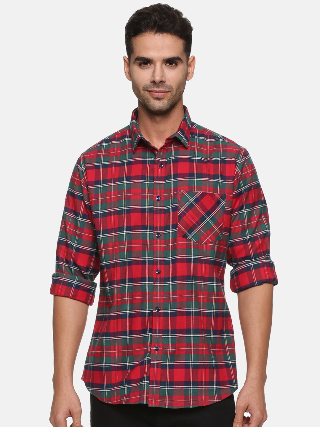 

DON VINO Men Comfort Tartan Checks Opaque Checked Casual Shirt, Red