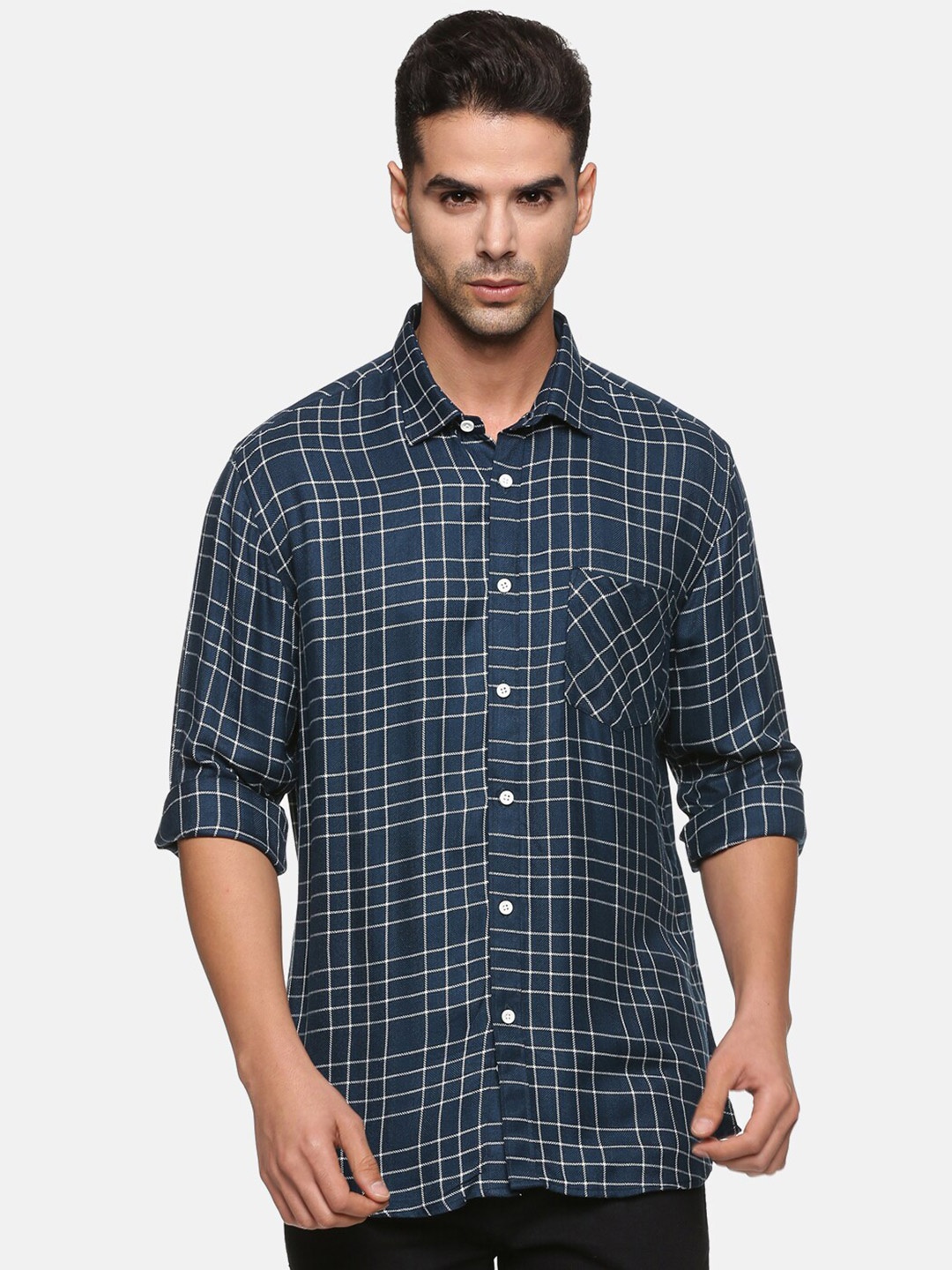 

DON VINO Men Comfort Opaque Checked Casual Shirt, Navy blue