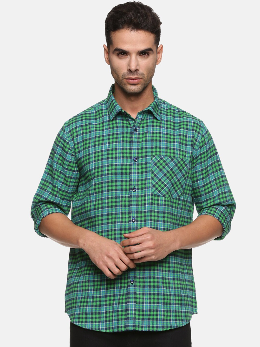 

DON VINO Men Comfort Opaque Checked Casual Shirt, Green