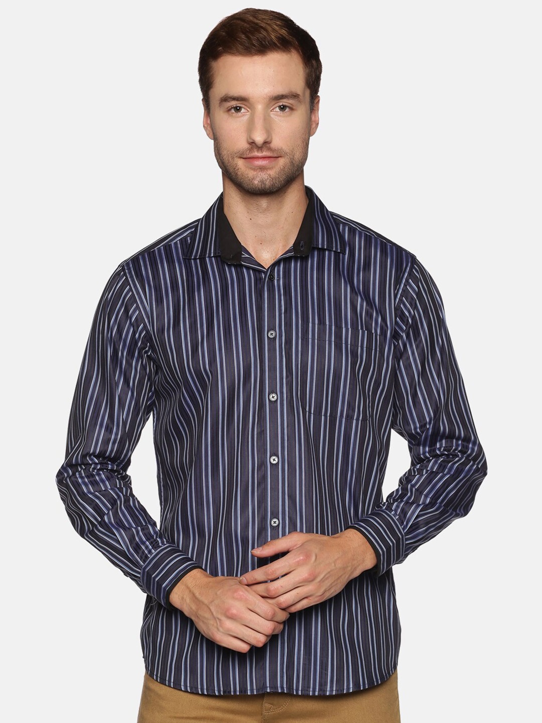 

DON VINO Men Comfort Opaque Striped Casual Shirt, Navy blue