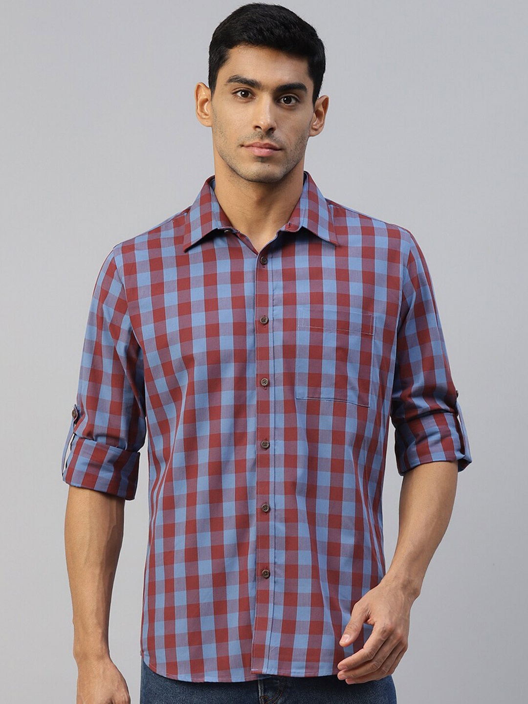 

DON VINO Men Comfort Opaque Checked Casual Shirt, Blue