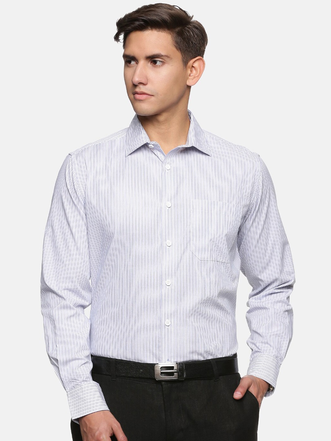 

DON VINO Men Comfort Slim Fit Opaque Striped Formal Shirt, Blue