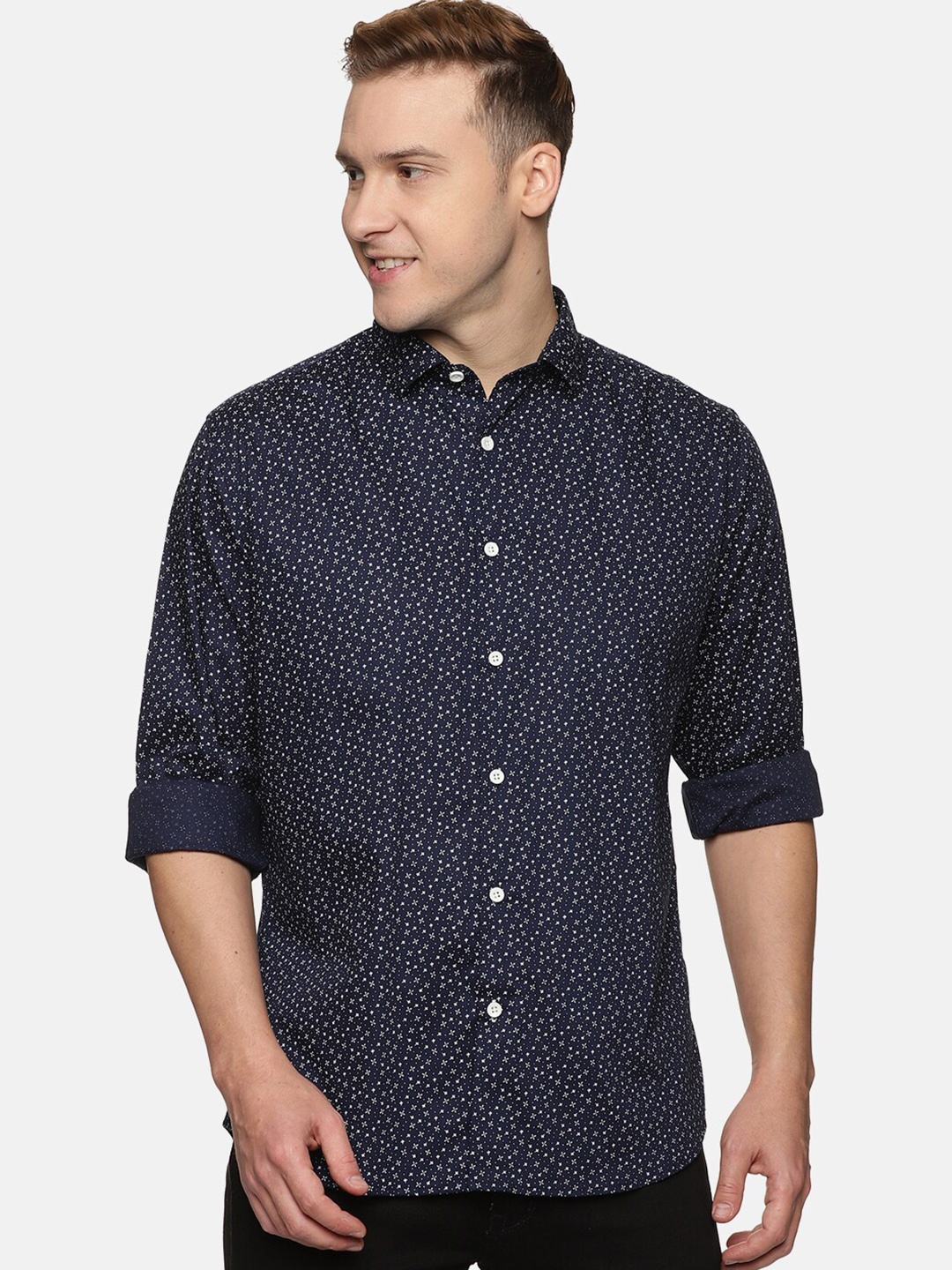 

DON VINO Men Comfort Opaque Printed Casual Shirt, Navy blue