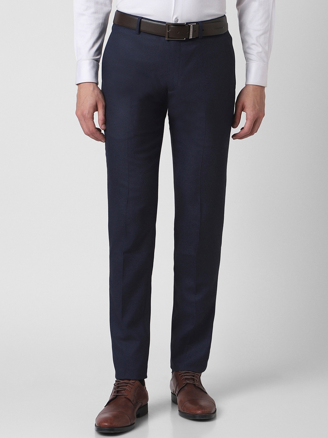 

Peter England Men Textured Slim Fit Trousers, Navy blue