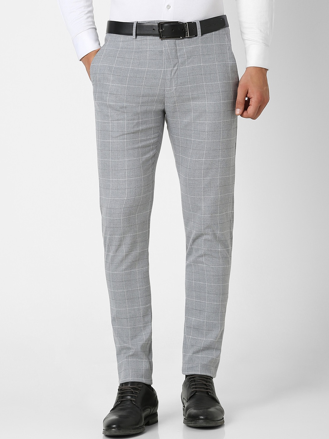

Peter England Men Checked Slim Fit Trousers, Grey