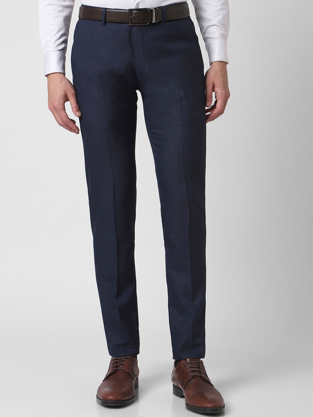 

Peter England Men Textured Slim Fit Trousers, Navy blue