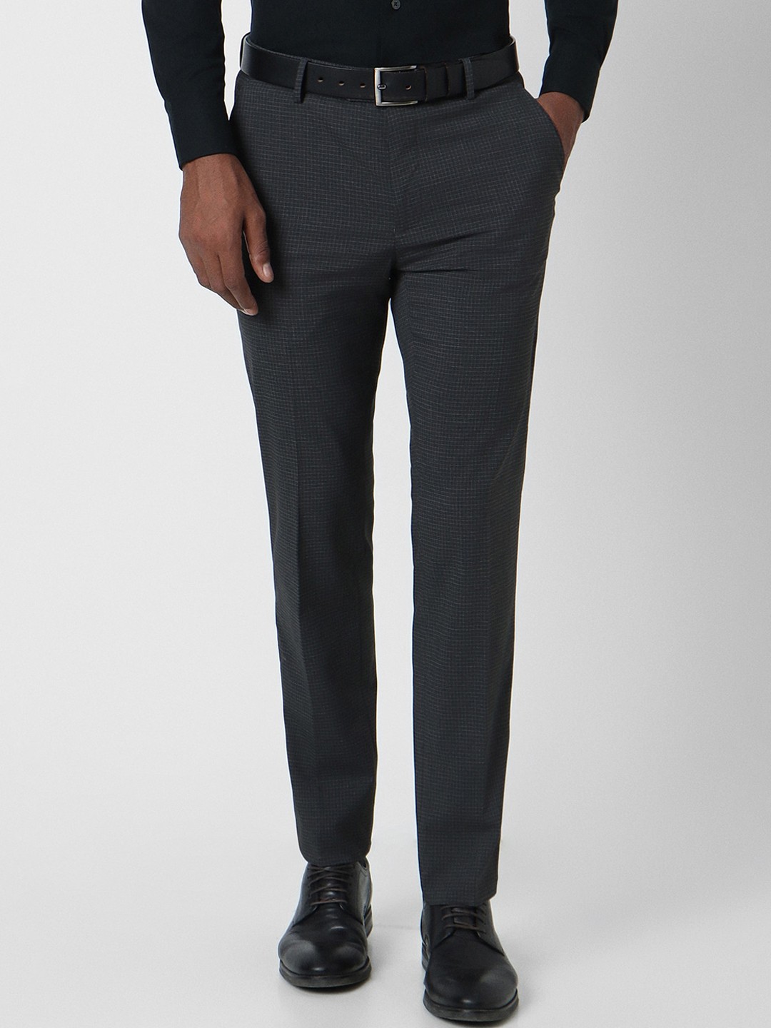 

Peter England Men Textured Slim Fit Trousers, Black