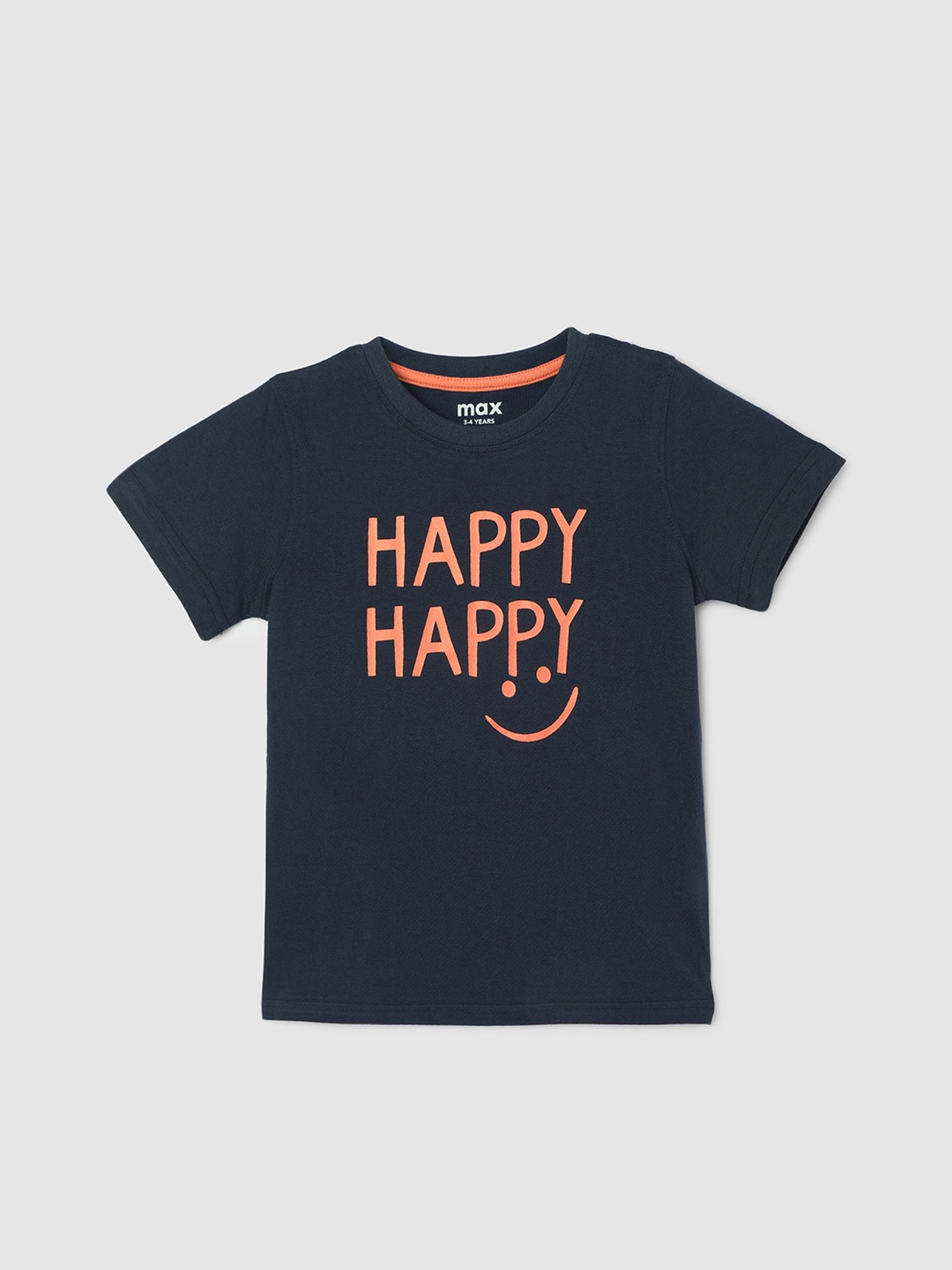 

max Boys Typography Printed Pure Cotton T-shirt, Navy blue