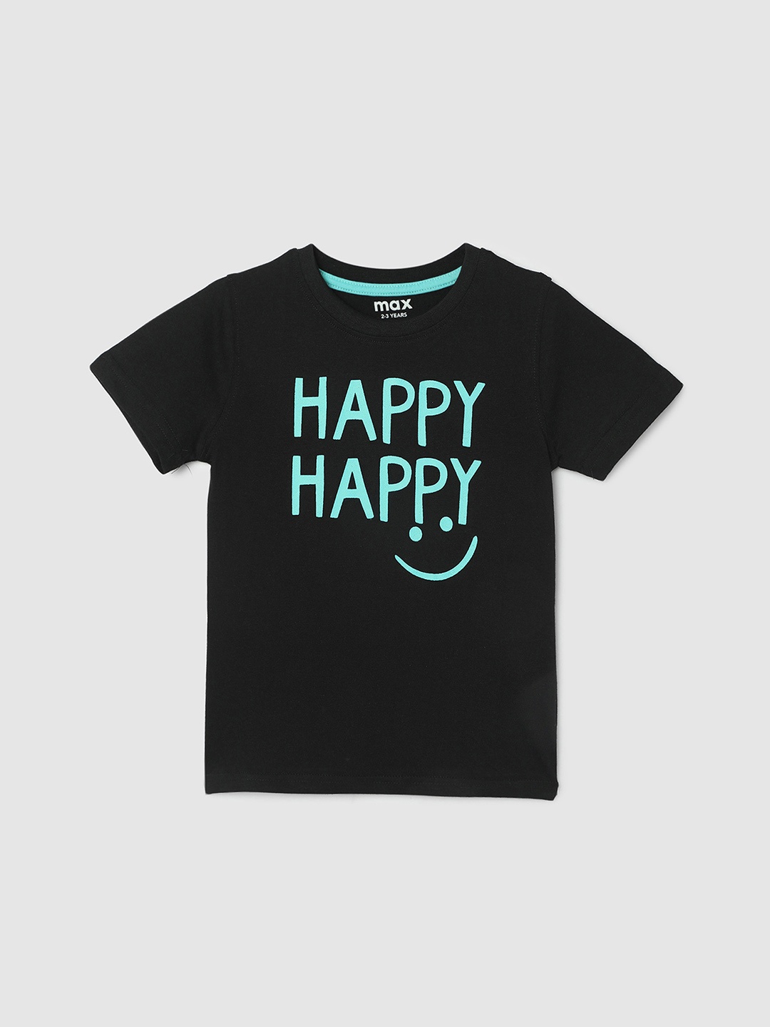 

max Boys Typography Printed Pure Cotton T-shirt, Black