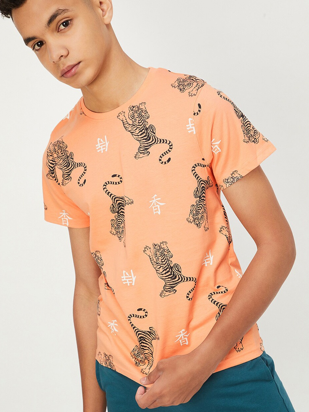 

max Boys Floral Printed T-shirt, Orange