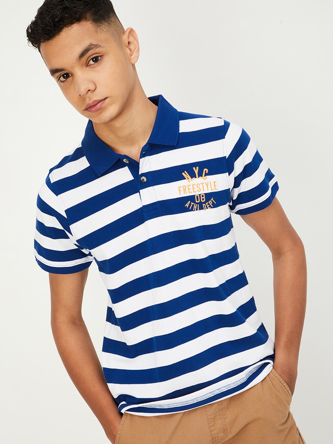 

max Boys Striped Polo Collar T-shirt, Blue