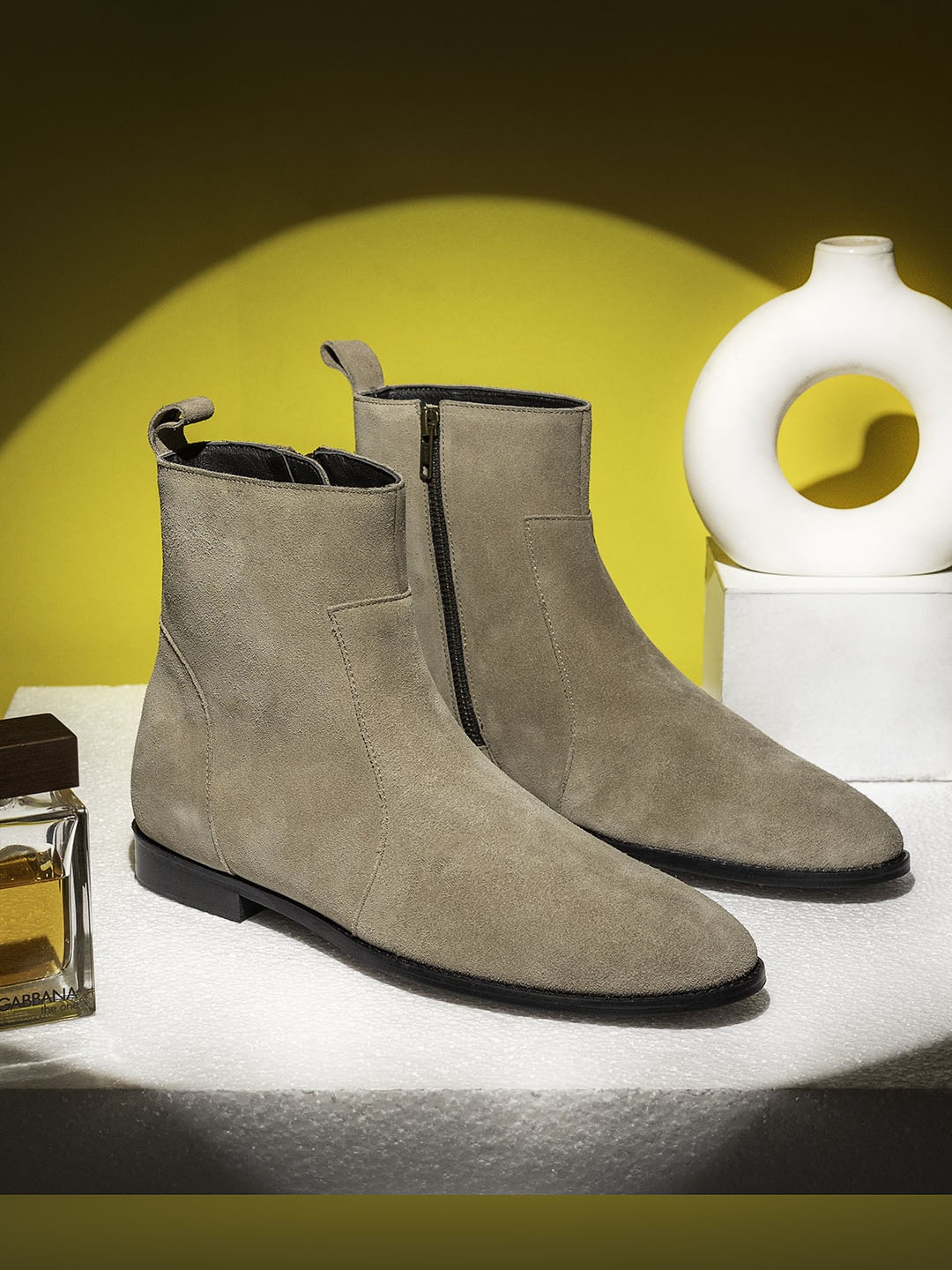 

GRIFFIN Men Flatform-Heeled Chelsea Boots, Beige