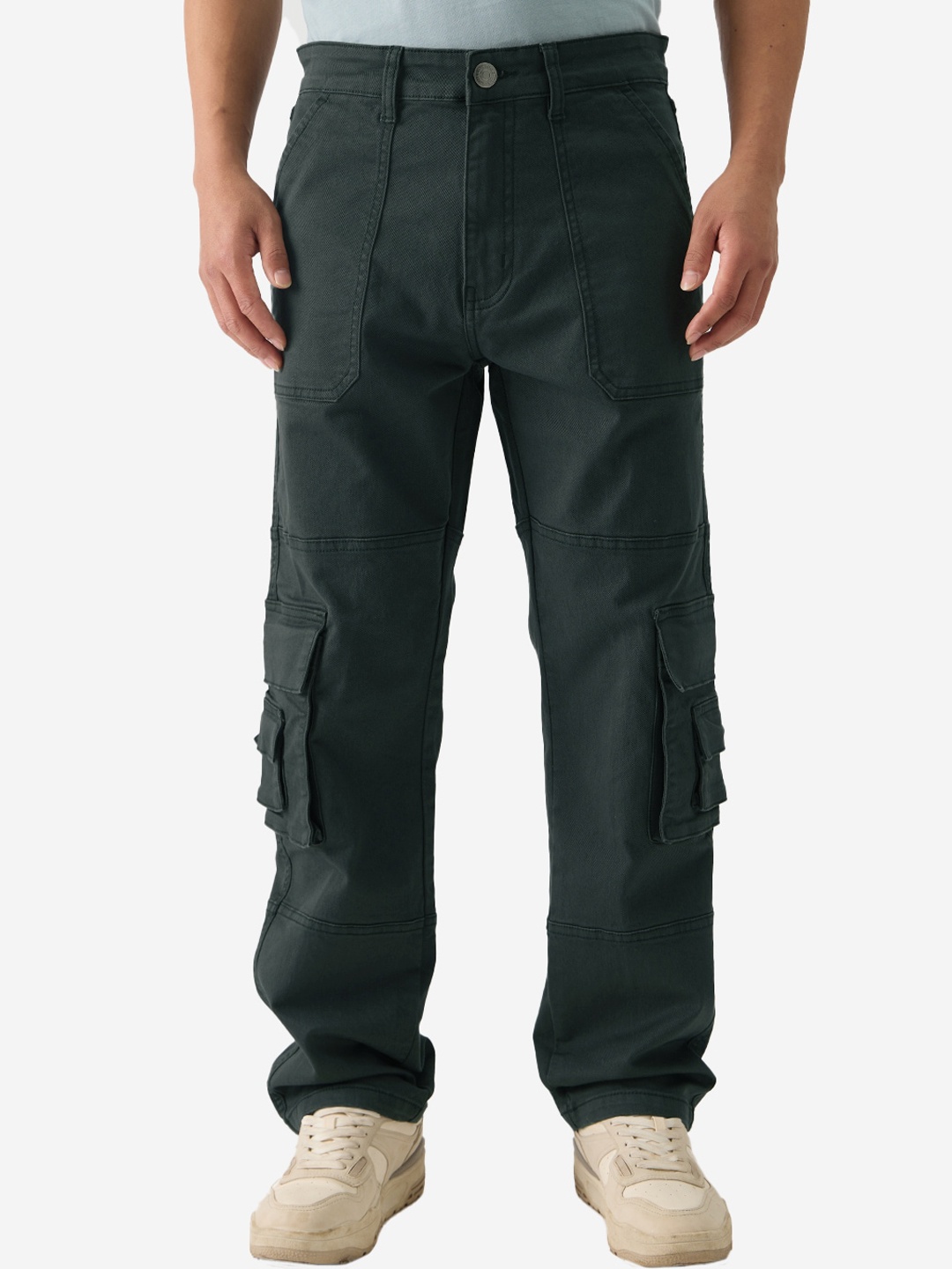 

The Souled Store Men Straight Fit Low Distress Stretchable Jeans, Green