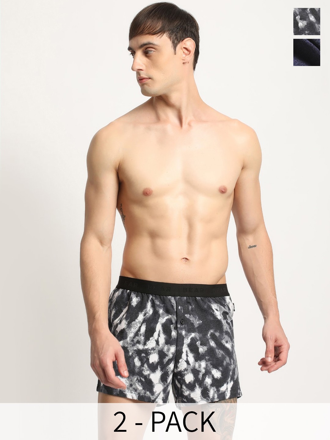 

THE BEAR HOUSE Pack Of 2 Printed Pure Cotton Boxers BOX-ZINKE-MC, Black