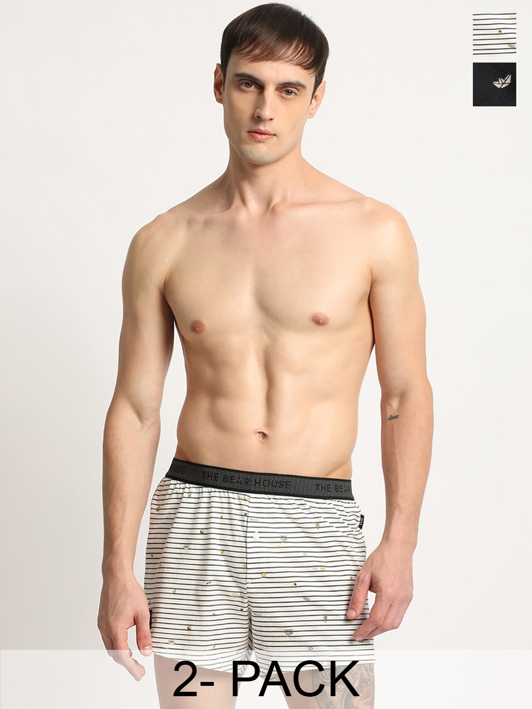 

THE BEAR HOUSE Pack Of 2 Assorted Pure Cotton Boxers BOX-KOME-MC