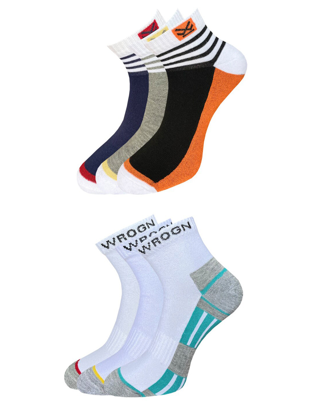 

WROGN Men Pack Of 6 Patterned Ankle Length Socks, White