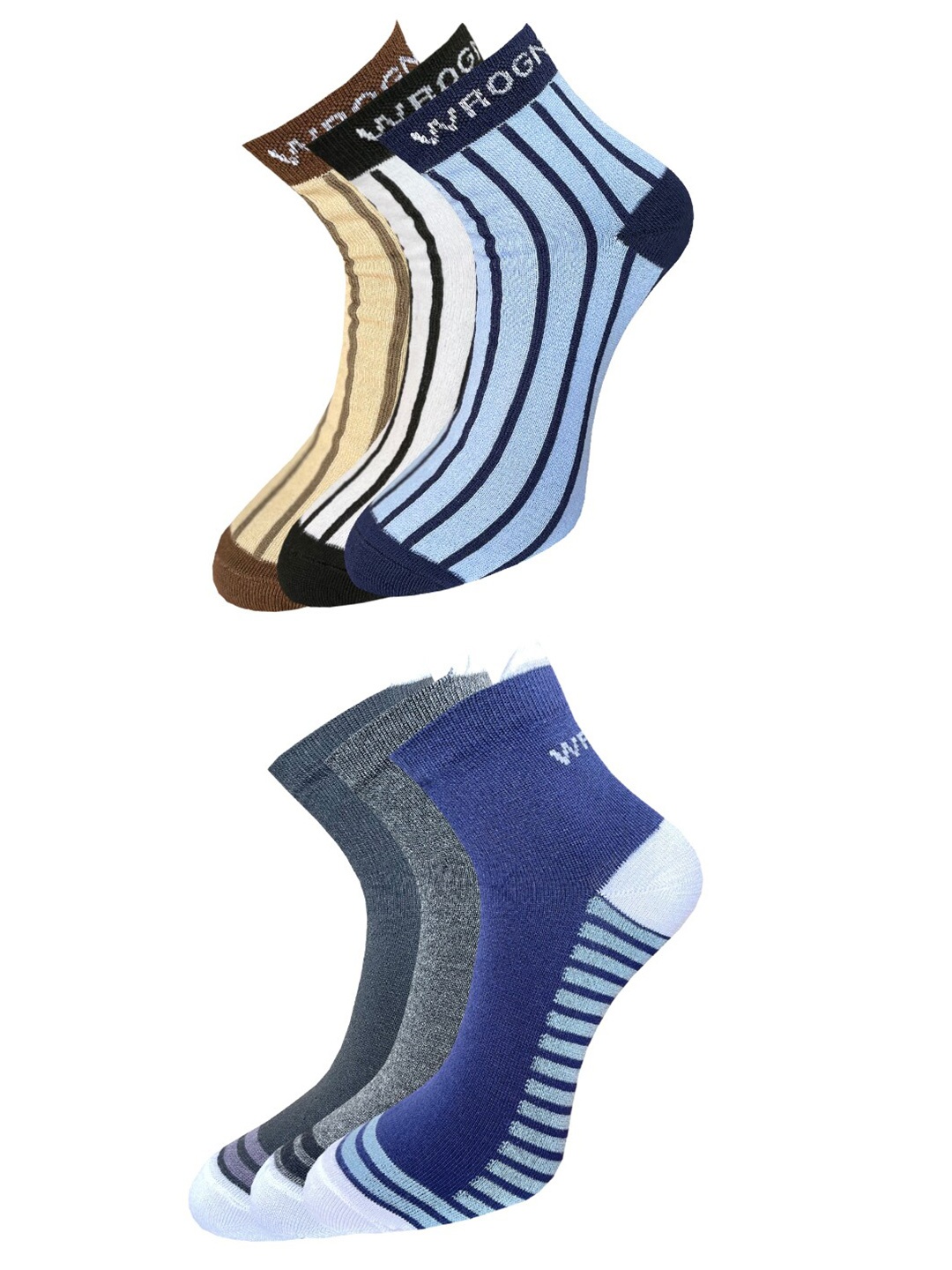 

WROGN Men Pack of 6 Patterned Ankle-Length Socks, Beige