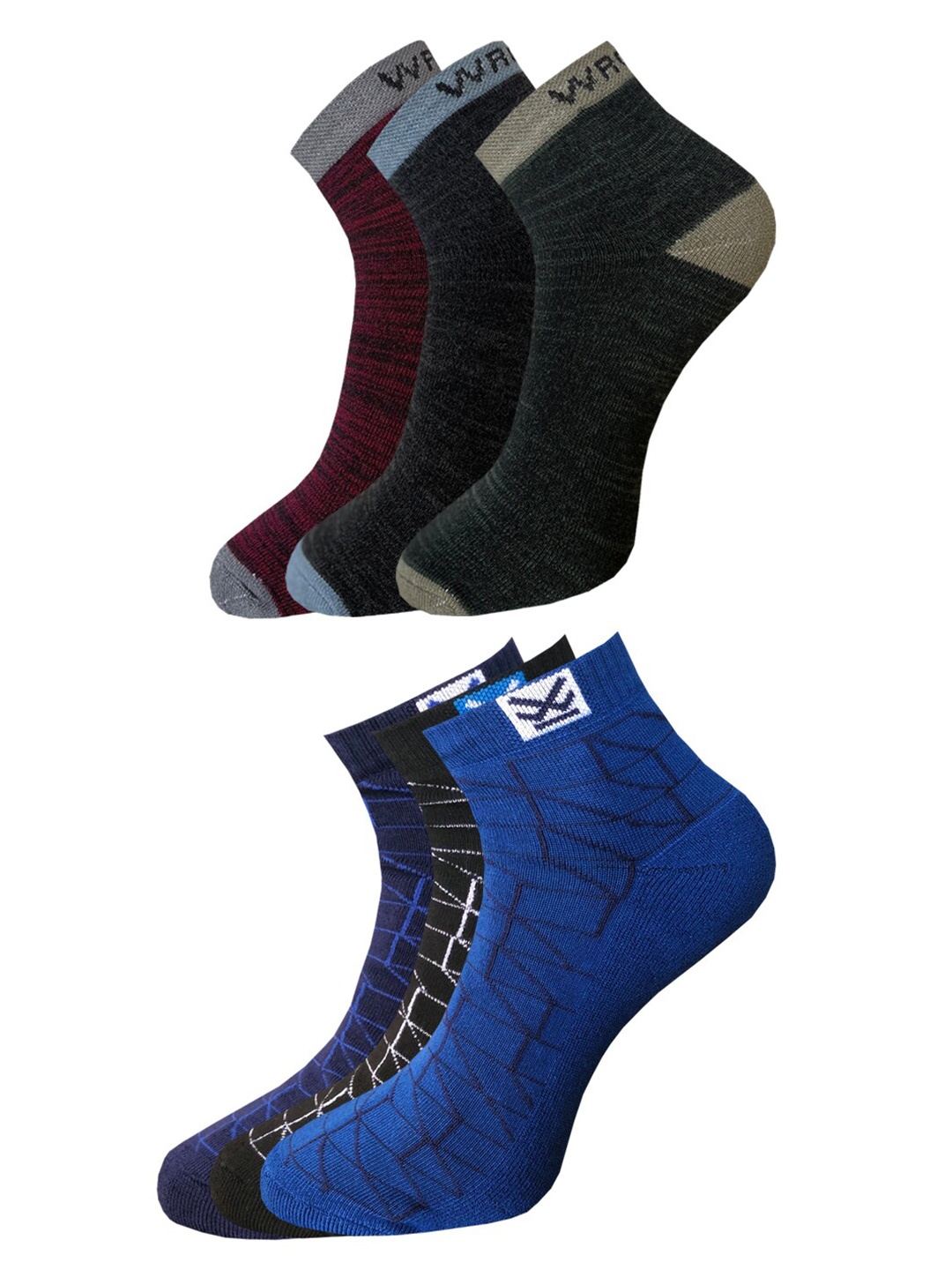 

WROGN Men Pack Of 6 Patterned Ankle Length Socks, Blue