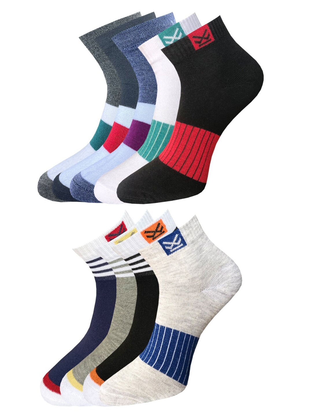 

WROGN Men Pack of 9 Patterned Ankle-Length Socks, Multi